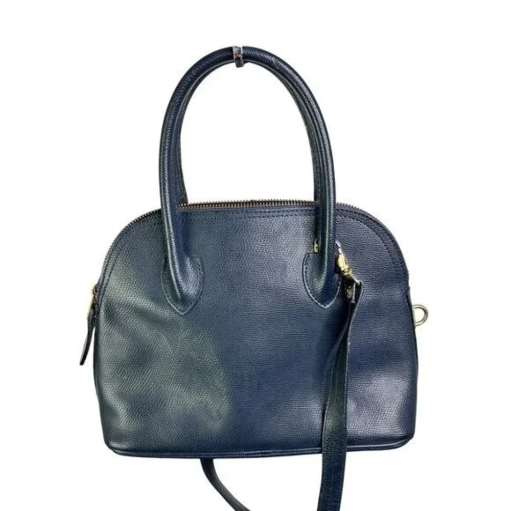 Vintage Leather Italian Dome‎ Satchel Top Handle Crossbody Bag Classic Old Money